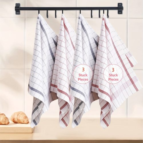 Piros és kék kockás pamut konyhai törölköző