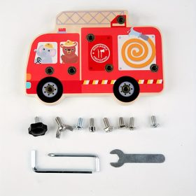   Tűzoltóautó csavarhúzó készlet - Fa érzékszervi tároló a finommotorika fejlesztéséhez