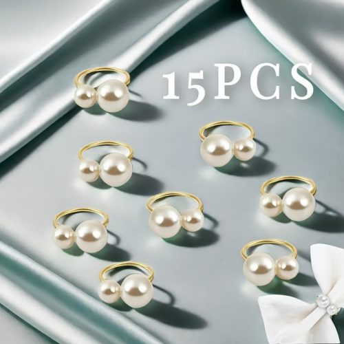 Elegáns 15 darabos Gyöngyös Szalvétagyűrű Készlet