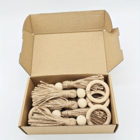   12db Fa Szalvétagyűrű Bojttal, Természetes Gyöngyös Asztaldísz Étkezéshez és Esküvőhöz