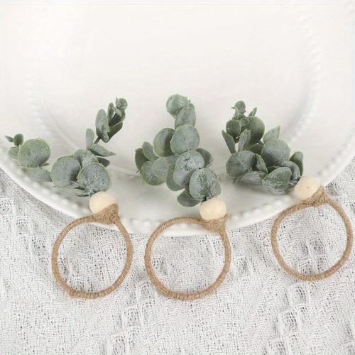 4 darab eukaliptusz levél szalvétagyűrű készlet