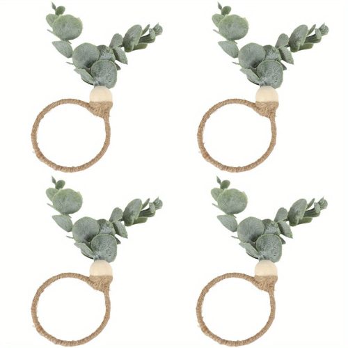 4 darab eukaliptusz levél szalvétagyűrű készlet