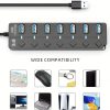 USB 3.0 hub, 7 portos elosztó független be-/kikapcsoló kapcsolókkal és LED-jelzőfényekkel