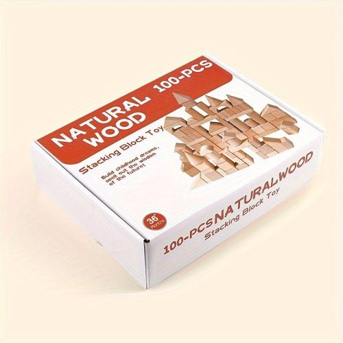 100 darab természetes fa építőkocka