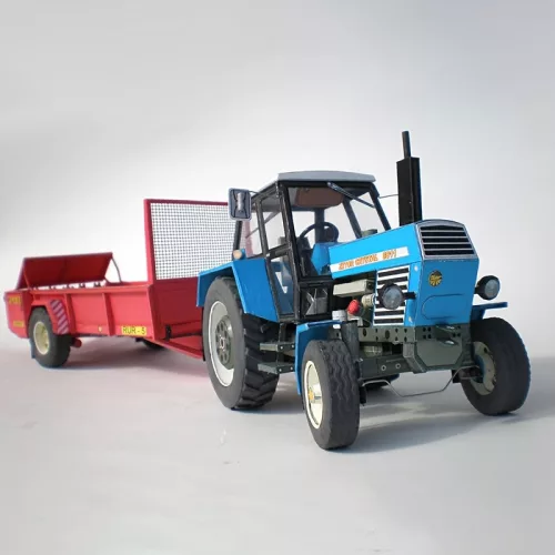 Traktor modell utánfutóval
