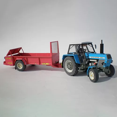 Traktor modell utánfutóval