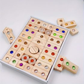   Drágakő építőelemek, fa építő geometriai alakú játék