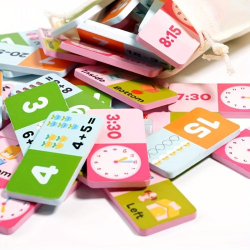 4-az-1-ben Fa Oktató Játékkészlet: Dominók, Összeadás és Kivonás, Időfelismerés