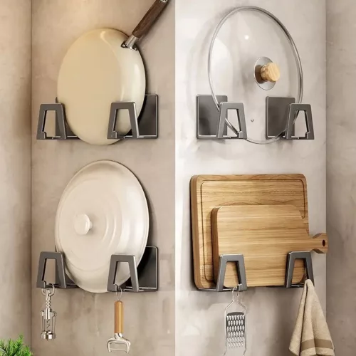 4db Modern Easy Install Öntapadó Fém Trapézúmosó Tároló Állvány Fekete - 4 db