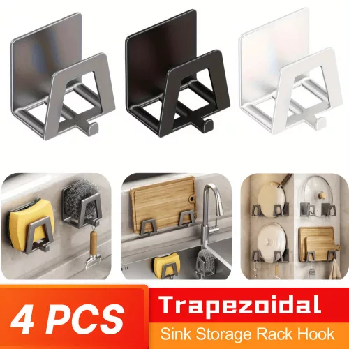 4db Modern Easy Install Öntapadó Fém Trapézúmosó Tároló Állvány Fekete - 4 db