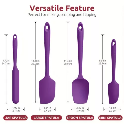 4 db-os szilikon spatulaszett, hőálló 600°F-ig, tartós gumi konyhai eszközök tapadásmentes edényekhez, varrat nélküli kialakítás, piros, 4 méret Szilikon Spatula Lila 4 darabos készlet