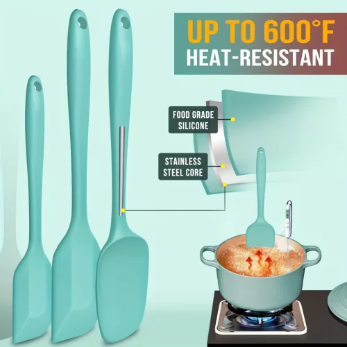 4 db-os szilikon spatulaszett, hőálló 600°F-ig, tartós gumi konyhai eszközök tapadásmentes edényekhez, varrat nélküli kialakítás, piros, 4 méret Szilikon kaparó készlet cián 4 darabos