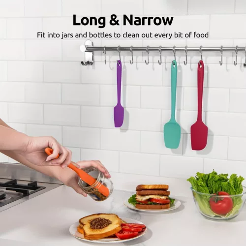 4 db-os szilikon spatulaszett, hőálló 600°F-ig, tartós gumi konyhai eszközök tapadásmentes edényekhez, varrat nélküli kialakítás, piros, 4 méret Szilikon kaparó készlet cián 4 darabos