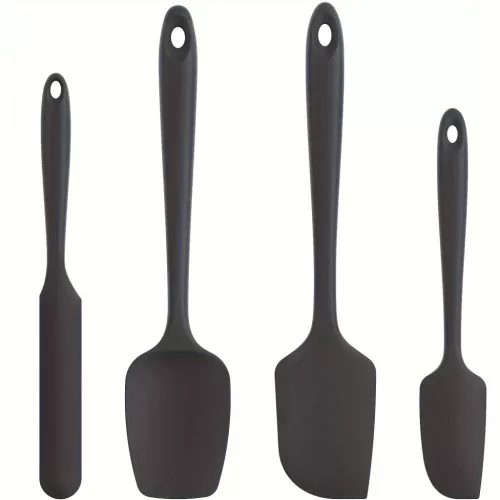4 db-os szilikon spatulaszett, hőálló 600°F-ig, tartós gumi konyhai eszközök tapadásmentes edényekhez, varrat nélküli kialakítás, piros, 4 méret Szilikon Spatula Fekete 4 darabos készlet