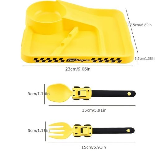 Mintás Gyermek etetőtál kanállal és villával