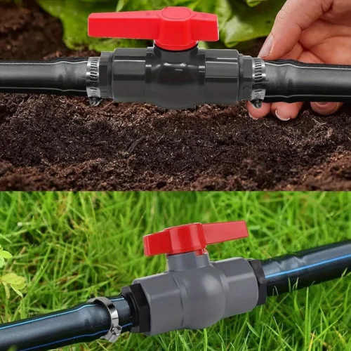 40 mm-es PVC golyós szelep tömlőcsatlakozóval – 2 db 32 mm-es fúvókával, tömítőszalaggal
