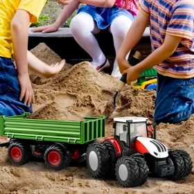   Távirányítós traktor játékkészlet pótkocsival és LED-es lámpákkal