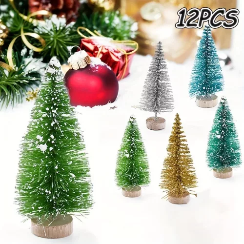 12db, Mini karácsonyfa karácsonyi díszek, kis cédrus fenyőfa,