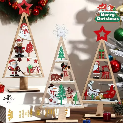 3D fa karácsonyfa díszek mikulással, hóemberrel, rénszarvassal és ünnepi elemekkel