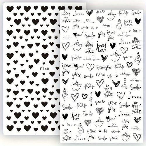 2 Lapos Körömmatricák, Valentin Nap Körömmatricák, Heart Love Design Angol Betűs Köröm Kiegészítők