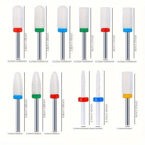 10db kerámia körömfúró szett készlet, elektromos manikűr és pedikűr maró, körömlakkozó géphez, professzionális körömművészeti kiegészítők