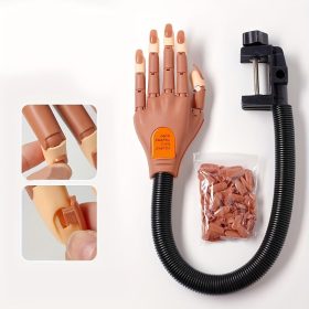   Manikűr edzőmodell kéz rugalmas ujjakkal - Állítható körömdíszítő gyakorló bábu, hipoallergén körömtechnikus eszköz szorítóval, 100 db körömtippet tartalmaz kezdőknek és profiknak