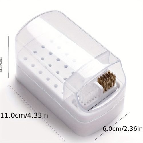 30 lyukú körömdíszítő fúró tárolódoboz ecsettel csiszoló polírozófej-tartóval, kijelző körömfúrószárral, körömtartó manikűrrel (fúrófej nélkül)
