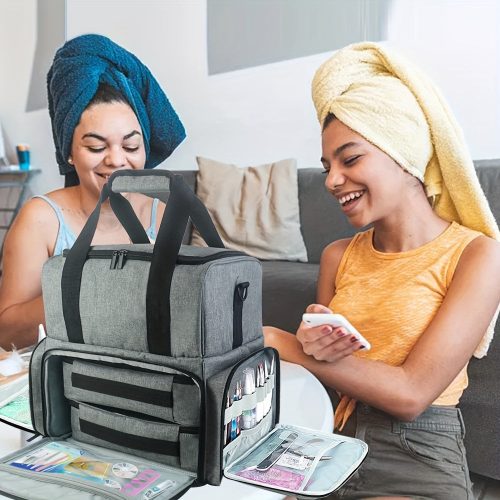 1db Hordozható Körömlakk-rendező, 80 Palack És 1 Körömlámpa Fér El, Körömlakk Hordtáska 2 Kivehető Tasakkal, Körömlakk-anyag-rendező, Hordozható Körömlakk-tartó Körömkellékekhez (csak Táska)