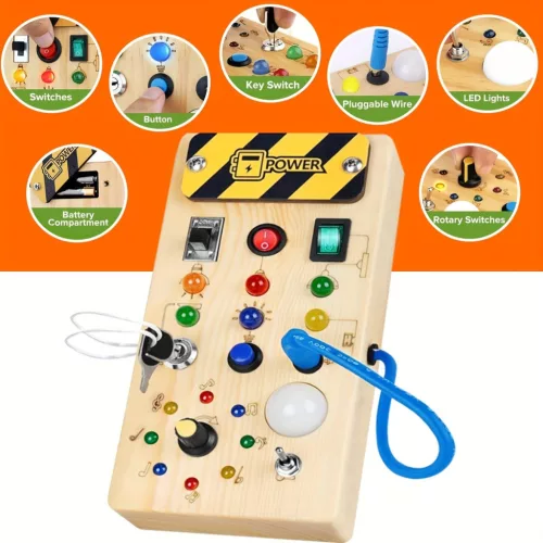 Színes Fa Foglalkoztató Tábla Érzékszervi Játékkal, Fény Kapcsolókkal - Oktatási & Utazásbarát Születésnapi Ajándék Gyerekeknek