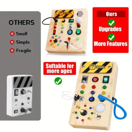 Színes Fa Foglalkoztató Tábla Érzékszervi Játékkal, Fény Kapcsolókkal - Oktatási & Utazásbarát Születésnapi Ajándék Gyerekeknek