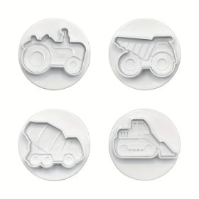   4 db Construction Series szállítójármű dombornyomott virágforma tortákhoz, kekszekhez, csokoládéhoz és barkácssütéshez