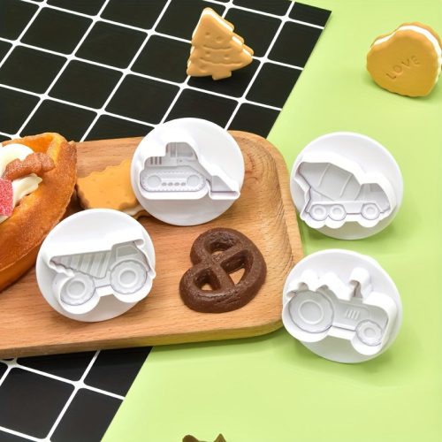 4 db Construction Series szállítójármű dombornyomott virágforma tortákhoz, kekszekhez, csokoládéhoz és barkácssütéshez
