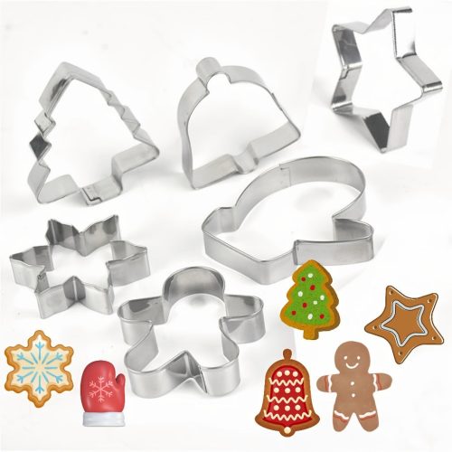 6db rozsdamentes acél süteményvágó, karácsonyi süteményforma, süteménysütés, sütifondant eszközök