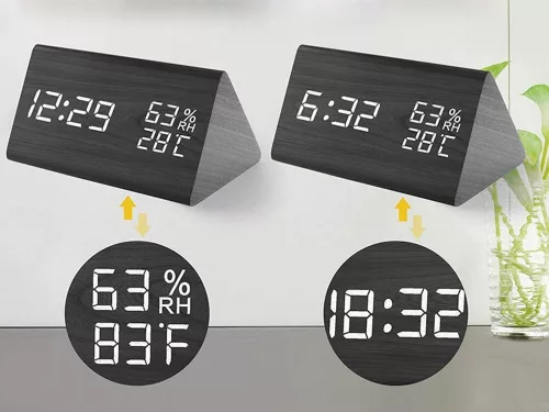 Digitális Ébresztőóra Hőmérséklet- és Páratartalom Mérővel – LCD Kijelzős Asztali Óra