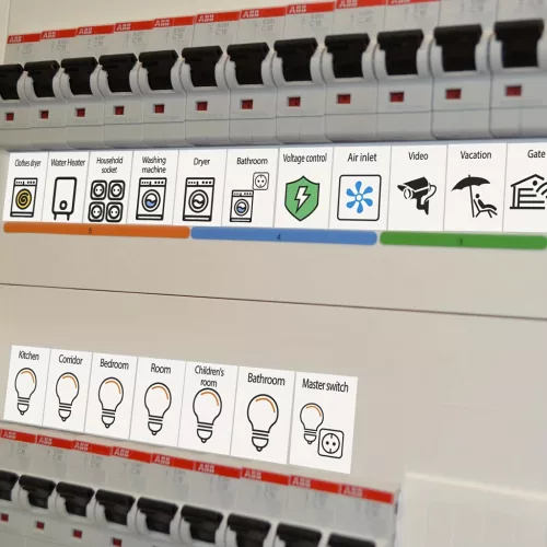 70 db kapcsoló címke matrica, PVC anyagú, otthoni azonosításhoz
