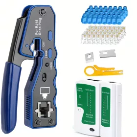   50 db Erős RJ45 krimpelő szett kábelteszterrel, vágóval - Cat5e/Cat5/Cat6 Ethernethez