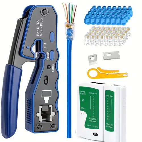 50 db Erős RJ45 krimpelő szett kábelteszterrel, vágóval - Cat5e/Cat5/Cat6 Ethernethez