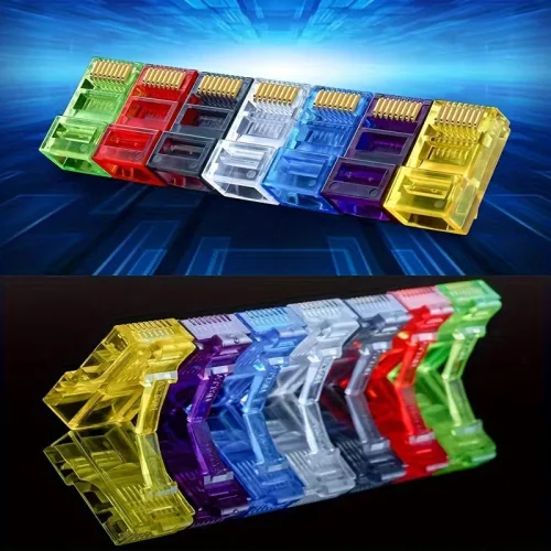 35 db Színes aranyozott RJ45 hálózati tiszta réz kábel kristályfej, CAT5e/CAT6/CAT6A, vegyes szín 35 db, vegyes szín