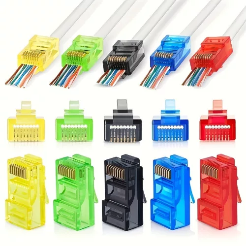 35 db Színes aranyozott RJ45 hálózati tiszta réz kábel kristályfej, CAT5e/CAT6/CAT6A, vegyes szín 35 db, vegyes szín