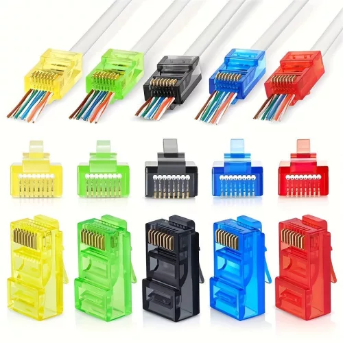 35 db Színes aranyozott RJ45 hálózati tiszta réz kábel kristályfej, CAT5e/CAT6/CAT6A, vegyes szín 35 db, vegyes szín