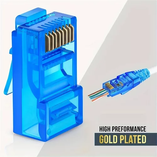 35 db Színes aranyozott RJ45 hálózati tiszta réz kábel kristályfej, CAT5e/CAT6/CAT6A, vegyes szín 35 db, vegyes szín