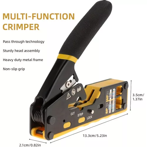 Professzionális Ethernet krimpelő szerszám ergonomikus fogantyúval, 8P RJ45 CAT5/6/6A, RJ11/RJ12