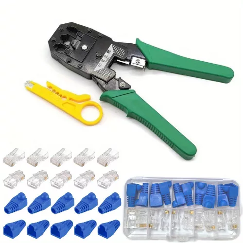 Professzionális RJ45 Cat5/Cat6 hálózati krimpelő fogó 4P/6P/8P, vágó és szálcsupaszító funkcióval