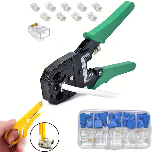 Professzionális RJ45 Cat5/Cat6 hálózati krimpelő fogó 4P/6P/8P, vágó és szálcsupaszító funkcióval