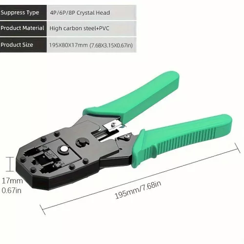 Professzionális RJ45 Cat5/Cat6 hálózati krimpelő fogó 4P/6P/8P, vágó és szálcsupaszító funkcióval