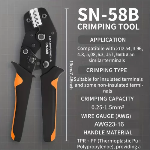 Ratchet SN-58-B krimpelő szett, 0,25–1,5 mm² csatlakozókhoz, 300 hüvely + 300 tekercs, férfi-női kapocs