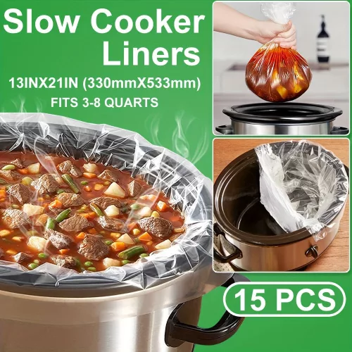 10 db nagyméretű lassúfőző betét, 33 × 53 cm-es eldobható zacskók, 2,8–8 l ovális és kerek edényekhez