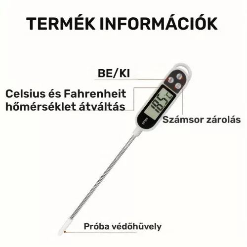 Elektronikus digitális ételhőmérő / tejhőmérő Piros