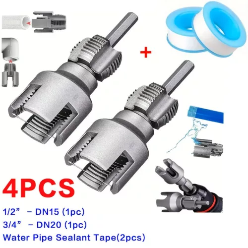 4 db PPR cső menetesző eszköz készlet tömítőszalaggal, DN15 + DN20, PPR és PVC csövekhez