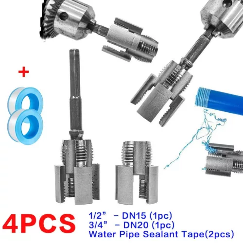 4 db PPR cső menetesző eszköz készlet tömítőszalaggal, DN15 + DN20, PPR és PVC csövekhez